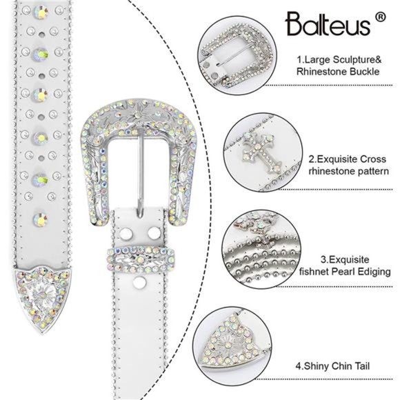 Rhinestone Belt Western Cowgirl Cowboy Bling Studded Design Leather Belt Diamond main image 5